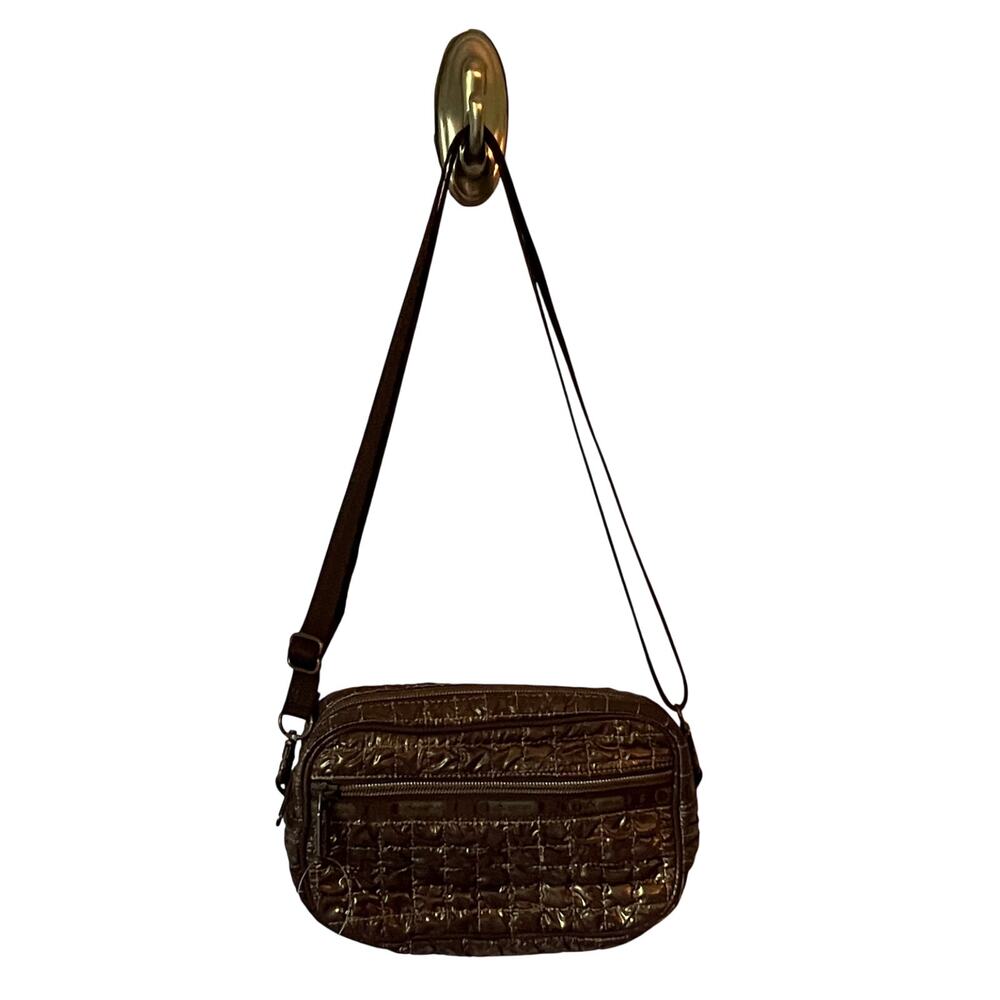 Sac Lesport Purse Womens Brown Shoulder Strap Crossbody Padded Shimmer Fabric